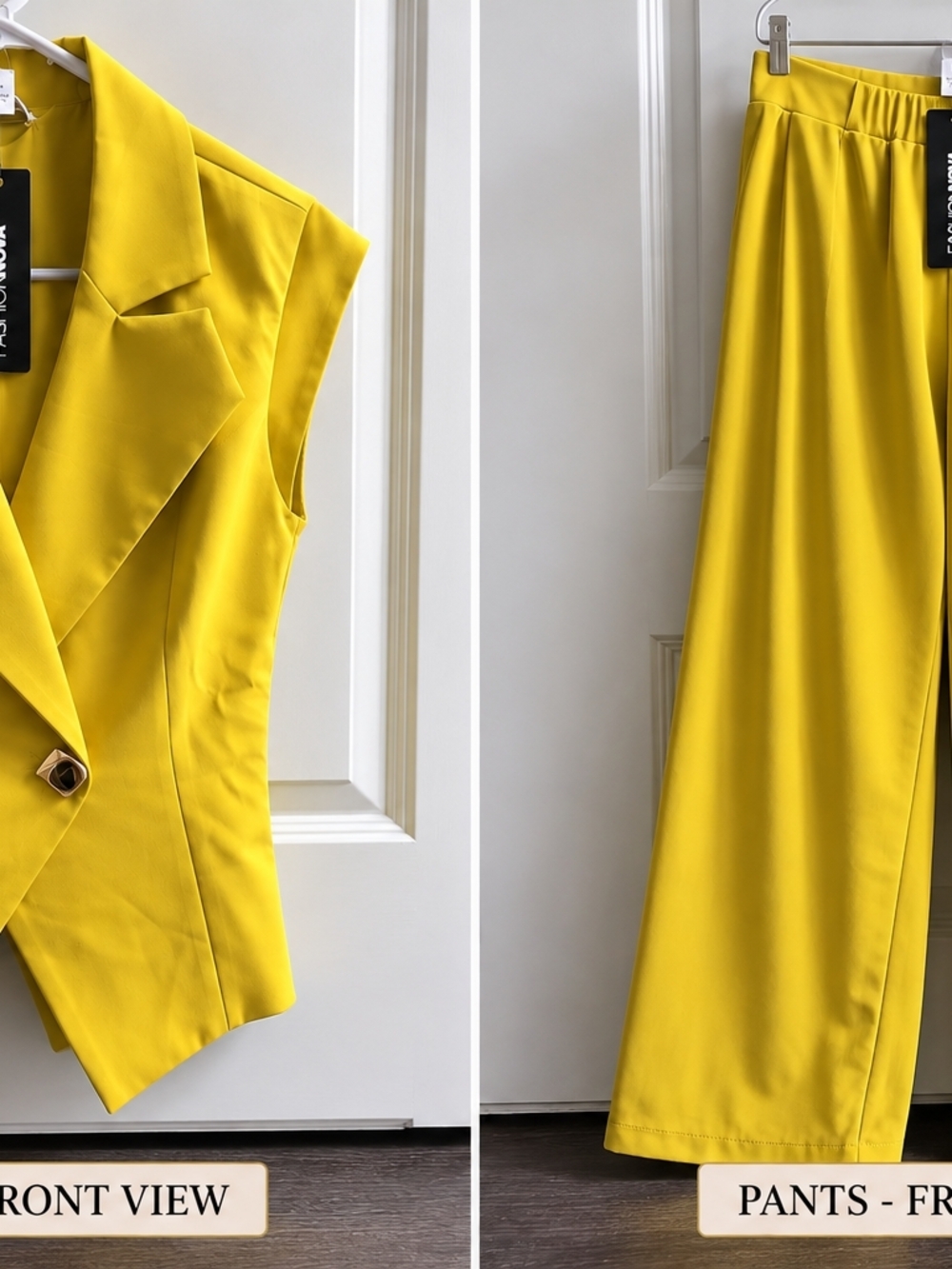 Fashion Nova Yellow Sleeveless Blazer and Wide-Leg Pants Set
